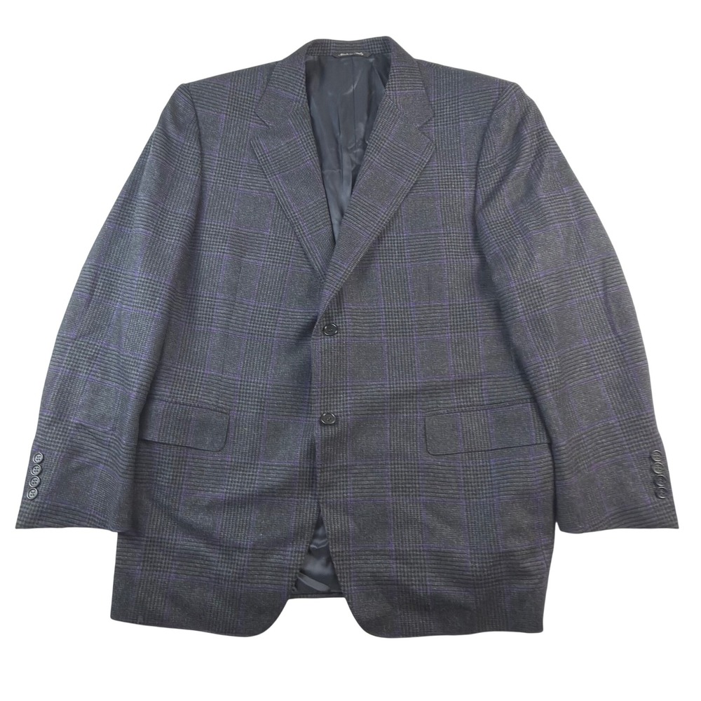 Canali Mens 56 6 C Grey Purple Plaid Wool Blazer Sport Coat Italy 46R